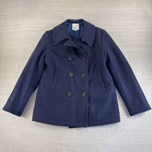 Vtg Sears Navy Wool Double Breasted Peacoat Size M Winter Jacket Quilted Lining